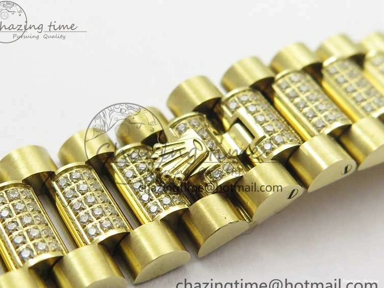 0212 DailyWear Day-Date 36mm 128235 YG Crystal BP Best Edition Silver Crystal Marker Dial on YG President Bracelet A 2676